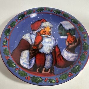 Vintage Unmarked Santa Claus Cardinal Christmas Salad Decorative‎ Plate